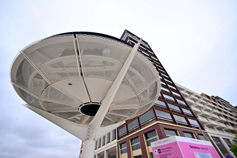 An outdoor air filter at the 2024 Paris Olympic Village, athletes, sports, paralympics