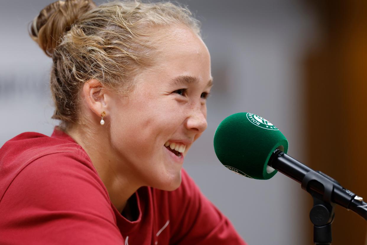 Mirra Andreeva smiles during her press conference (Jean-Francois Badias/AP) (AP)