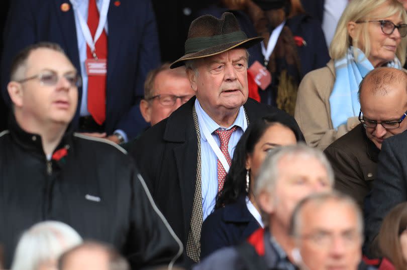 Ken Clarke, the former Rushcliffe MP and health minister. pictured wearing a hat, coat, shirt and tie at the City Ground