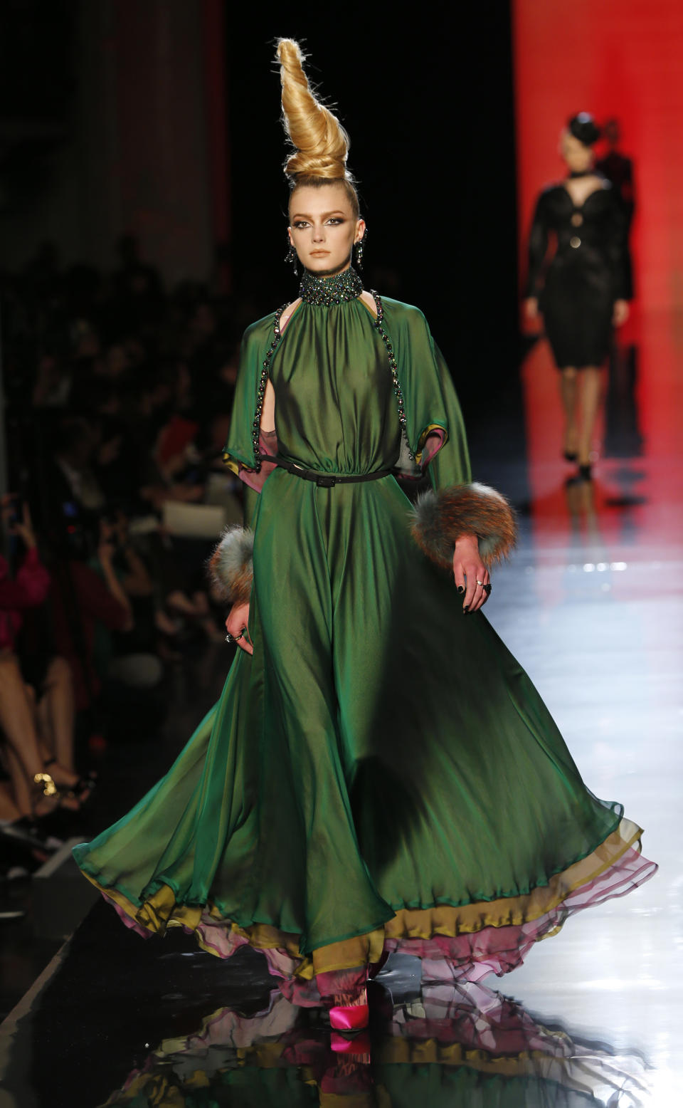 A model wears a creation for Jean-Paul Gaultier's Haute Couture Fall-Winter 2013-2014 collection presented Wednesday, July 3, 2013 in Paris. (AP Photo/Jacques Brinon)