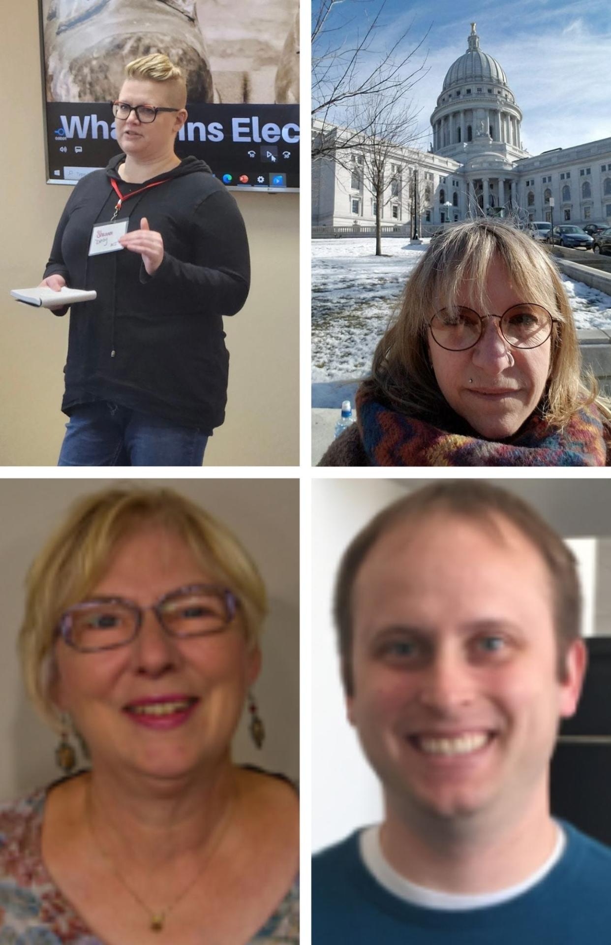 Shannon Derby (top left), Darla LeClair (top right), Bonnie Shimulunas (bottom left), Adam Wachowski, Ron Abney (not pictured) and Dean LaRose (not pictured) are vying for three seats on the Two Rivers City Council in the April 4 election.