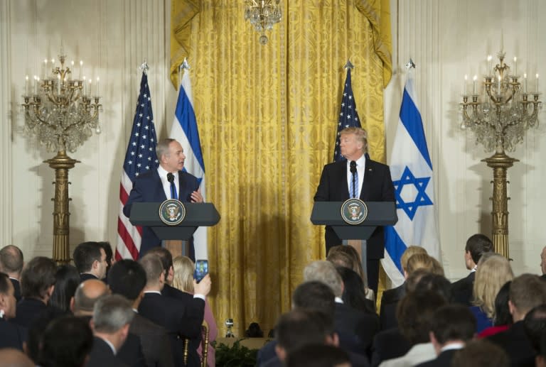 US President Donald Trump (R) and Israeli Prime Minister Benjamin Netanyahu at the White House in February. The pair will meet again next week in Israel