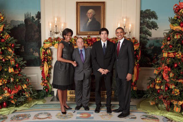 <div class="inline-image__caption"><p>Mark Segal, 2nd left, with husband Jason Villemez, with the Obamas.</p></div> <div class="inline-image__credit">Courtesy Mark Segal</div>