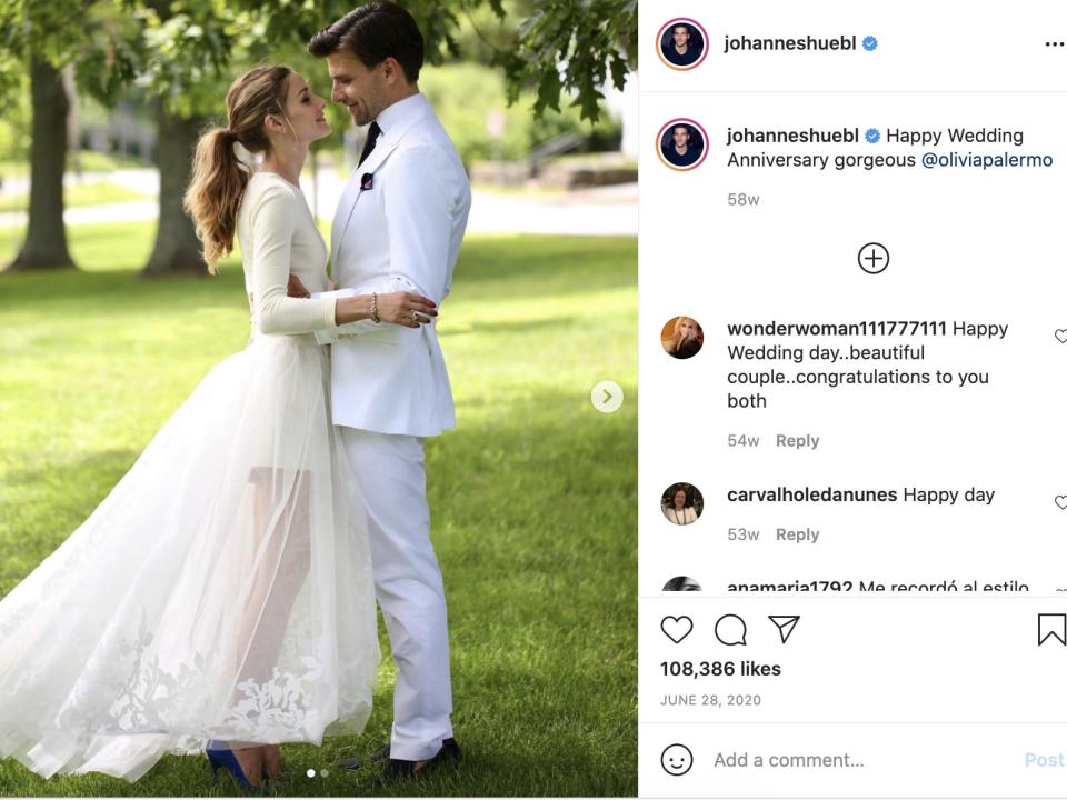 Olivia Palmero wore a Carolina Herrera design on her wedding day.