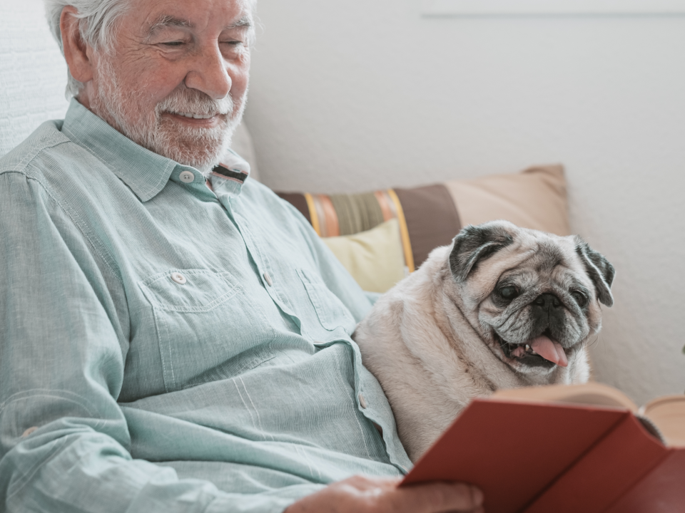 Senior man and his pet dog. Can dog ownership reduce your risk of dementia? (Image via Getty Images)