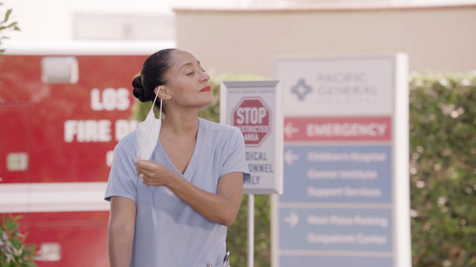 The season premiere of "black-ish" shows how the pandemic affects Dr. Rainbow Johnson (Tracee Ellis Ross) and her family.  (Photo: ABC)