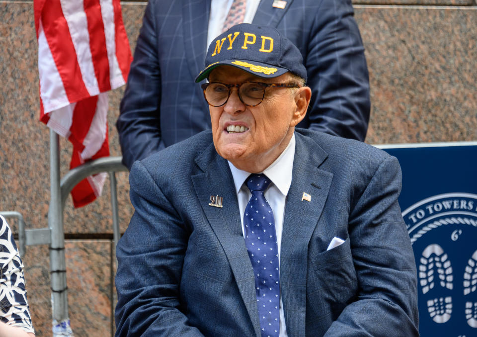 NEW YORK, NEW YORK - SEPTEMBER 11: President Donald Trump's lawyer and former New York City mayor Rudy Giuliani attends a 9/11 memorial service at Zuccotti Park on September 11, 2020 in New York City. The remembrance ceremony marked the 19th anniversary of the September 11, 2001 terrorist attacks. (Photo by Noam Galai/Getty Images)