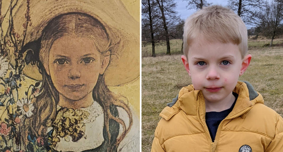 A painting of a girl in a Swedish Airbnb. A photo of a boy who's family thought looked similar to the painting of the girl.