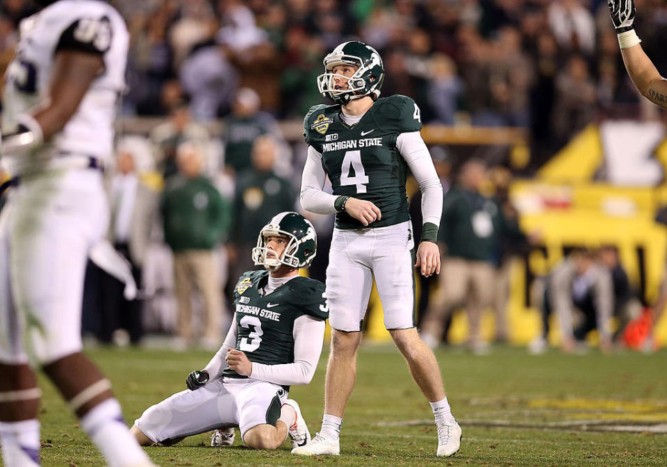 Michigan State punter Mike Sadler was one of two college punters killed in a car accident in July. (Getty)