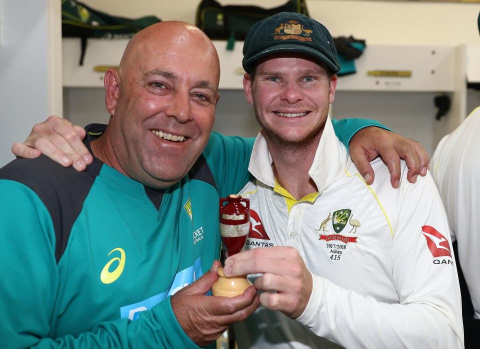 Former coach Darren Lehmann (pictured left) believes the Aussies need a tour game before the Ashes. (Getty Images)