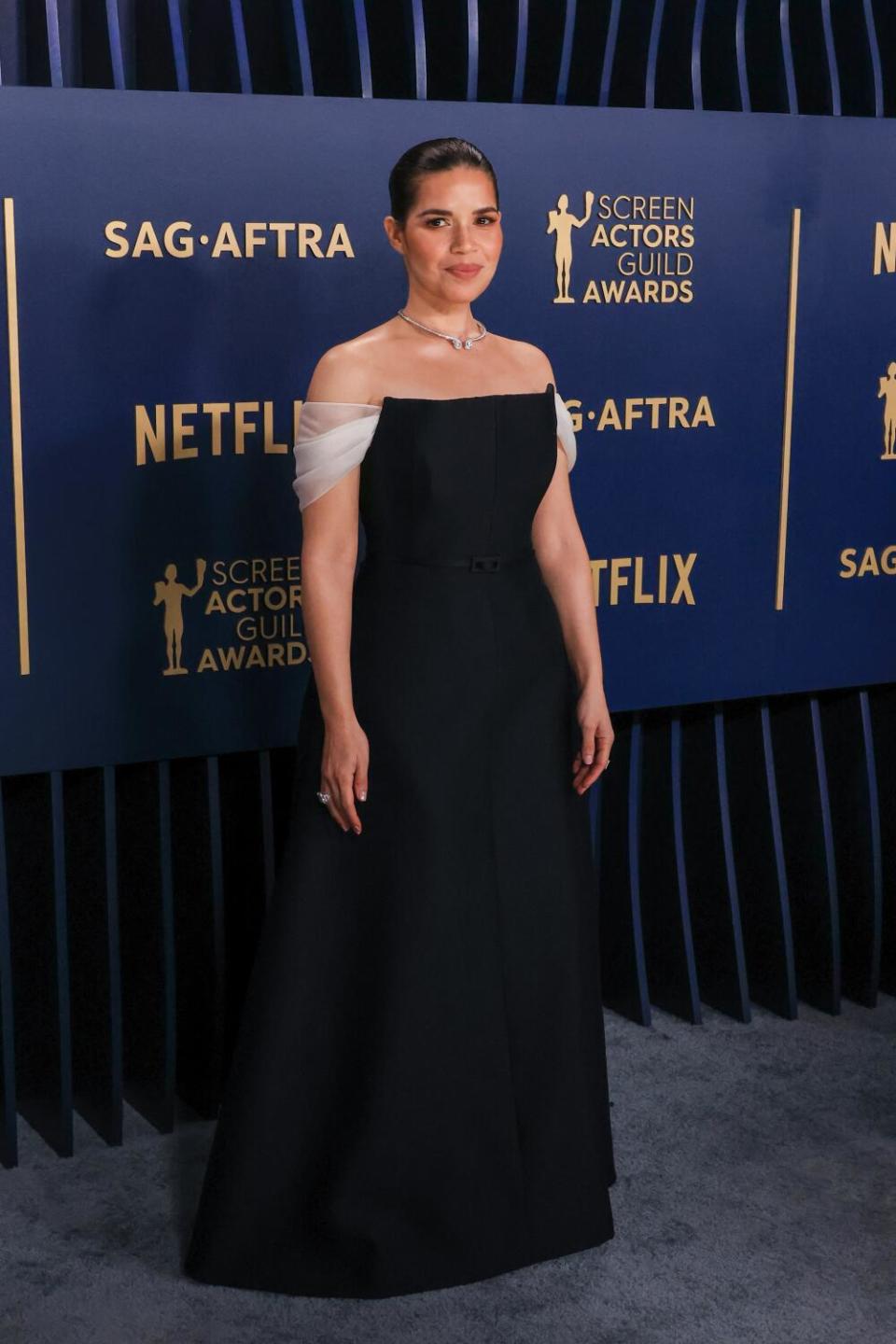 America Ferrera wears a black gown at the SAG Awards.