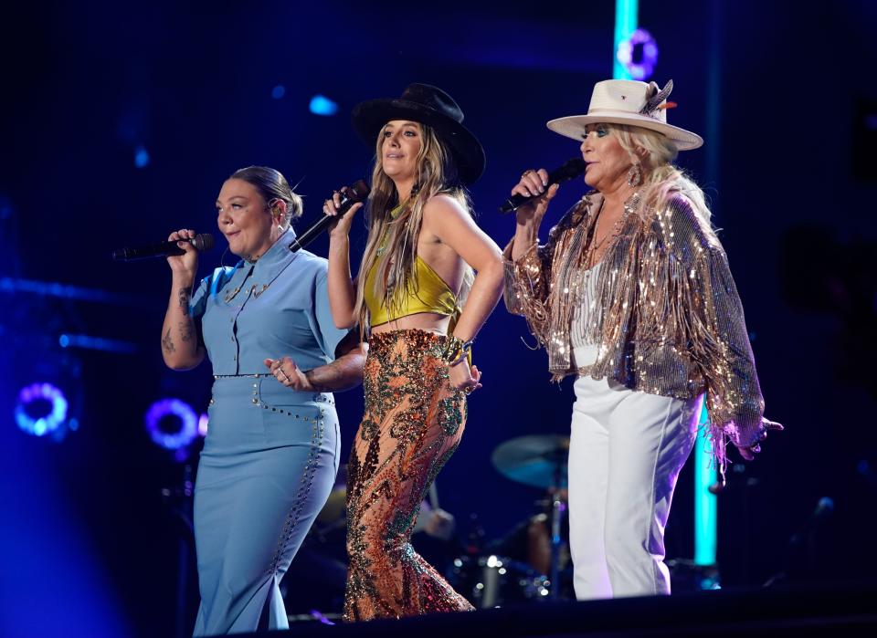 Elle King, Lainey Wilson and Tanya Tucker perform during CMA Fest at Nissan Stadium on Friday, June 9, 2023, in Nashville, Tennessee.