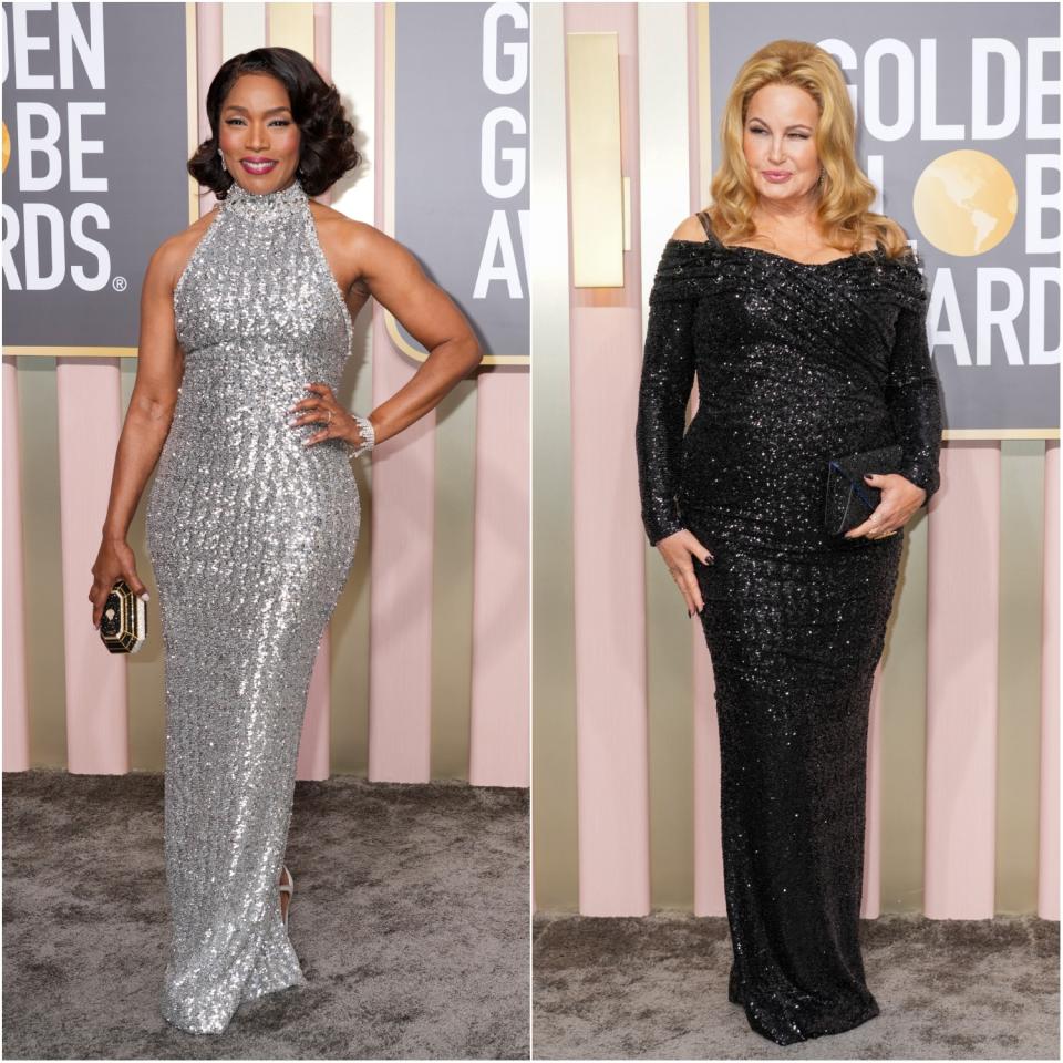A composite image of Angela Bassett and Jennifer Coolidge at the 2023 Golden Globe Awards.  (Getty Images)
