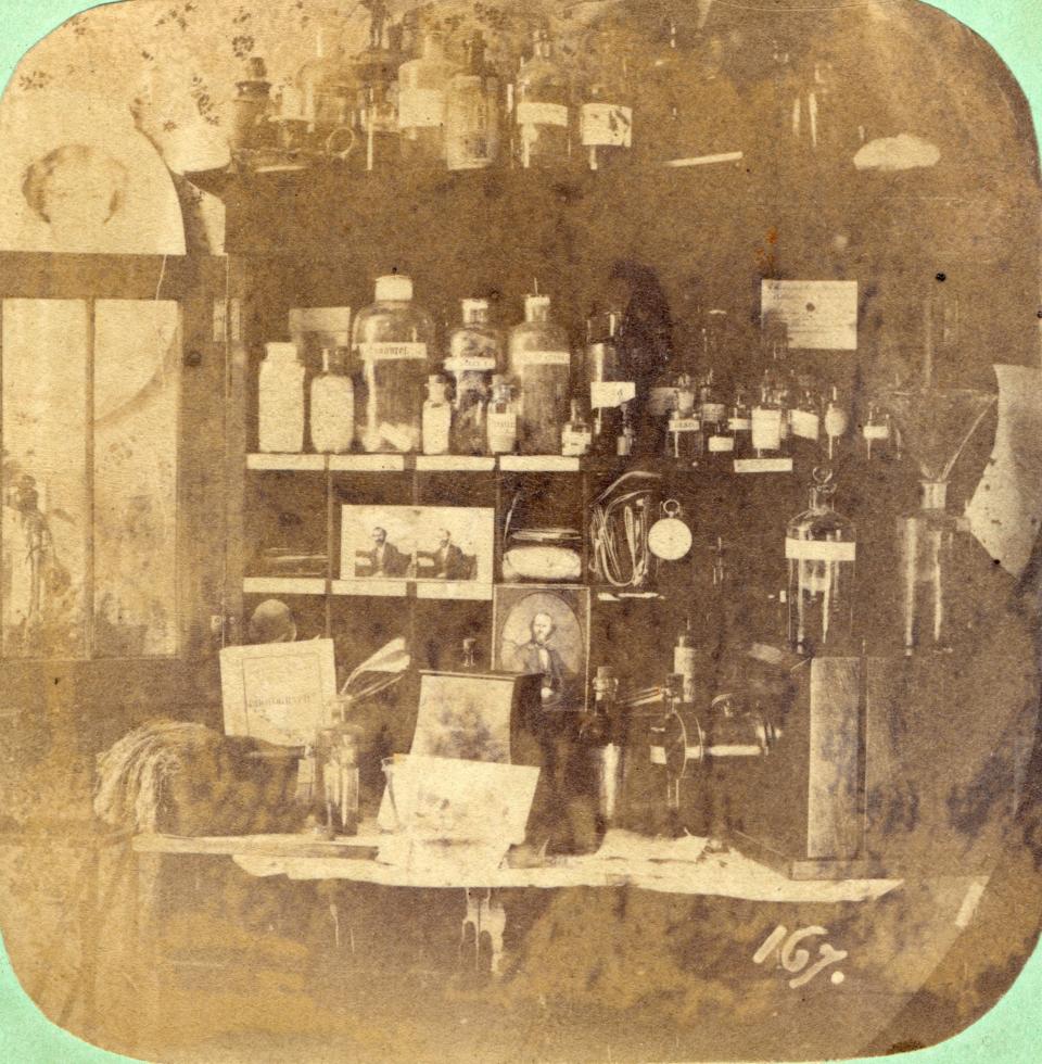 This photograph shows the studio of Portsmouth's Carl Meinerth (1825-1892), whose camera captured  an April 1865 memorial service for President Abraham Lincoln on Market Square.