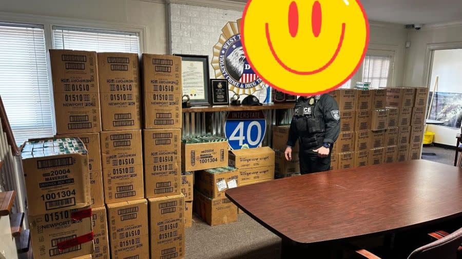 Over 2,800 untaxed cartons of cigarettes were seized during the traffic stop (Photo courtesy of the West Tennessee Drug Task Force)
