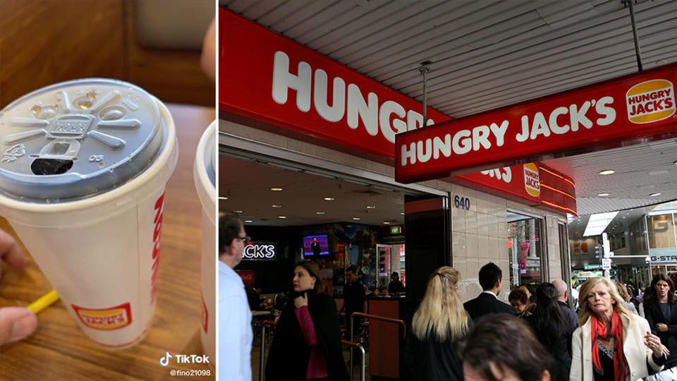 People are marvelling at Hungry Jack's new lid. Source: TikTok - fino21098/AAP