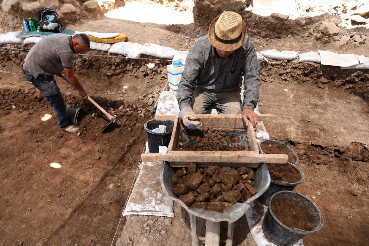 <p>Archeological excavation site of settlement from Neolithic period near Motza Junction, about 5km west of Jerusalem, Israel</p> (AFP via Getty Images)