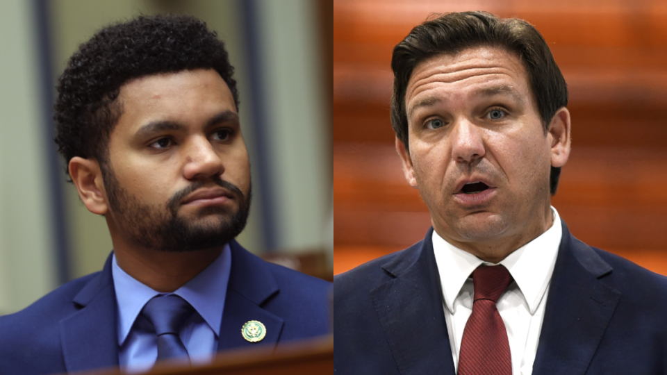 Left to right: U.S. Rep. Maxwell Frost, D-Fla., and Florida Gov. Ron DeSantis. (Photo: Getty Images)