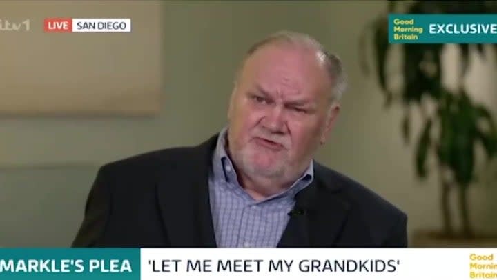 Thomas Markle issues emotional plea to Meghan and Harry to see Archie and Lilibet. (ITV/GMB)