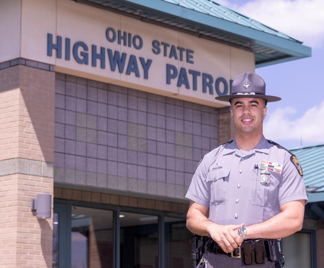 Ohio State Highway Patrol trooper Evan M. Hill, who works at the Canton post, has been recognized as the 2023 Ohio State Highway Patrol State Trooper of the Year. His father won the award in 1999.