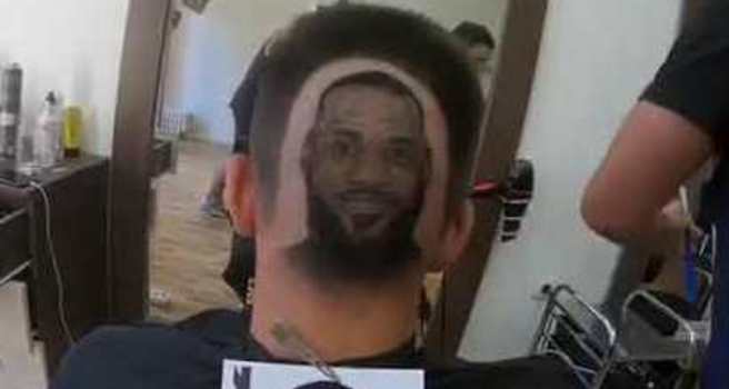 Barber gives basketball fan a LeBron James portrait haircut