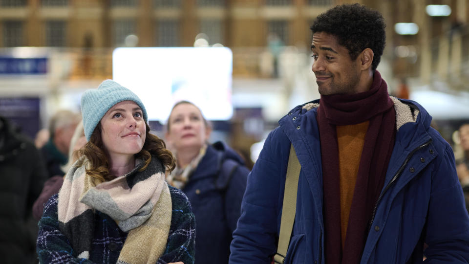 Kaya Scodelario and Harry Potter actor Alfred Enoch star in new festive comedy This Is Christmas. (Sky Cinema)