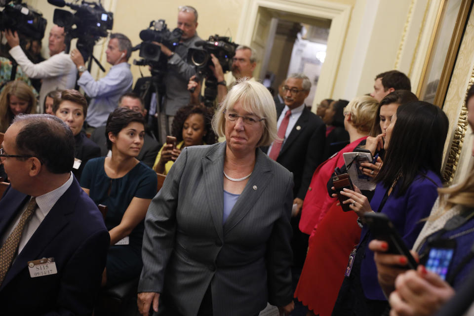 Sen. Patty Murray (D-Wash.) arrives at a news conference on the Child Care for Working Families Act in 2017. Legislation written by Murray (D-Wash.) and Rep. Bobby Scott (D-Va.) forms the foundation of Biden's newly introduced American Families Plan. (Photo: Aaron P. Bernstein/Getty Images)