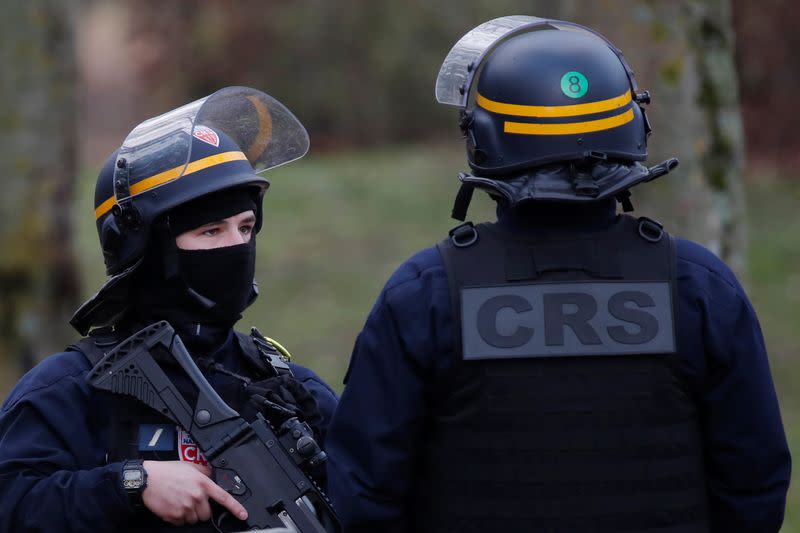 French police secure an area after a knife attack in a public park in Villejuif