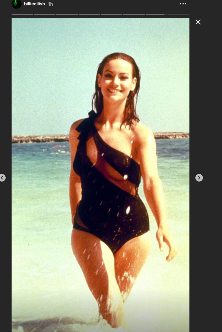 Billie Eilish paid tribute to iconic Bond girl Claudine Auger, who was Domino in <i>Thunderball</i>, opposite Sean Connery. (Instagram)