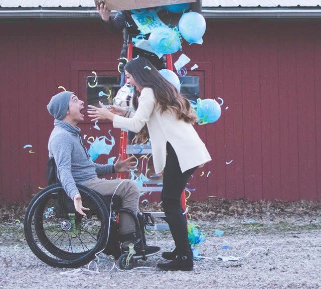 The couple&#39;s adorable reaction when they found out they were having a baby boy.
