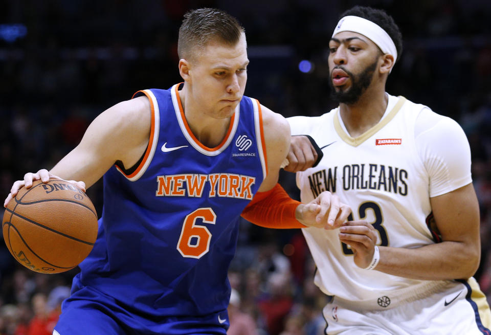 Kristaps Porzingis is disappointing the NBA’s fussiest fan base. (AP Photo/Jonathan Bachman)