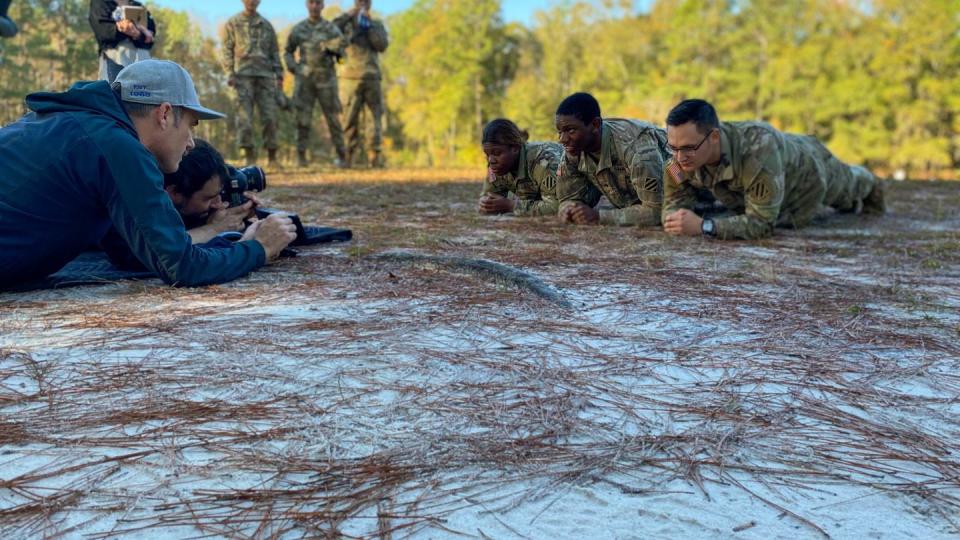 Soldiers assigned to the 3rd Infantry Division participate in a U.S. Army marketing campaign photo shoot on Fort Stewart, Georgia, Dec. 8, 2022. (Sgt. 1st Class Jason Hull/Army)