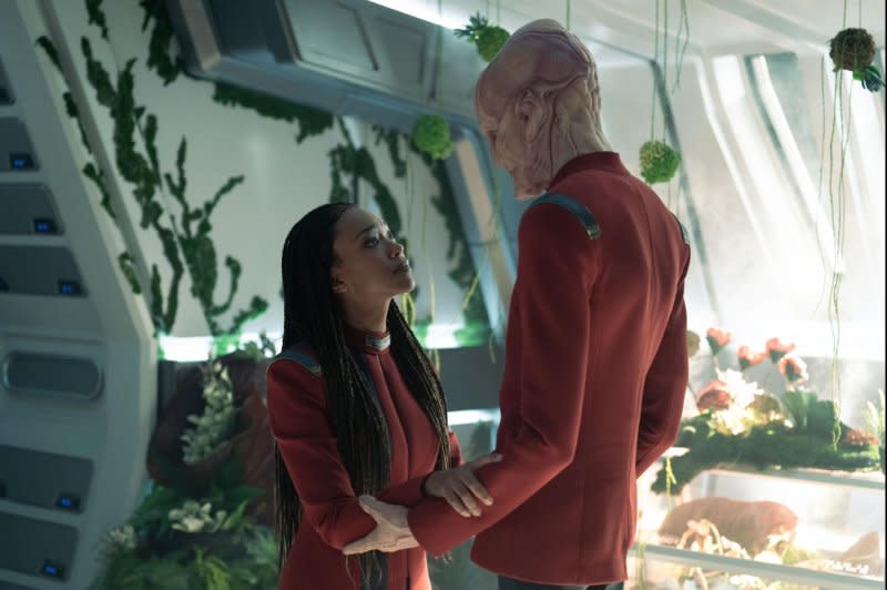 Sonequa Martin-Green and Doug Jones prepare to say goodbye to "Star Trek: Discovery." Photo courtesy of Paramount+