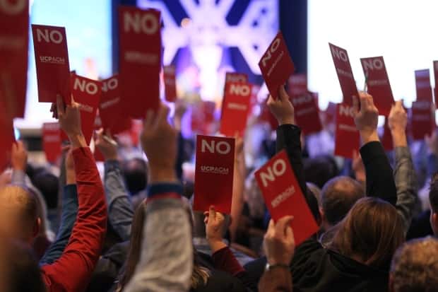 Delegates vote on policies at the 2019 general meeting of the United Conservative Party. Joel Mullan, who was removed as a board member and vice-president on Tuesday, says its grassroots members are being ignored. (Dave Chidley/The Canadian Press - image credit)