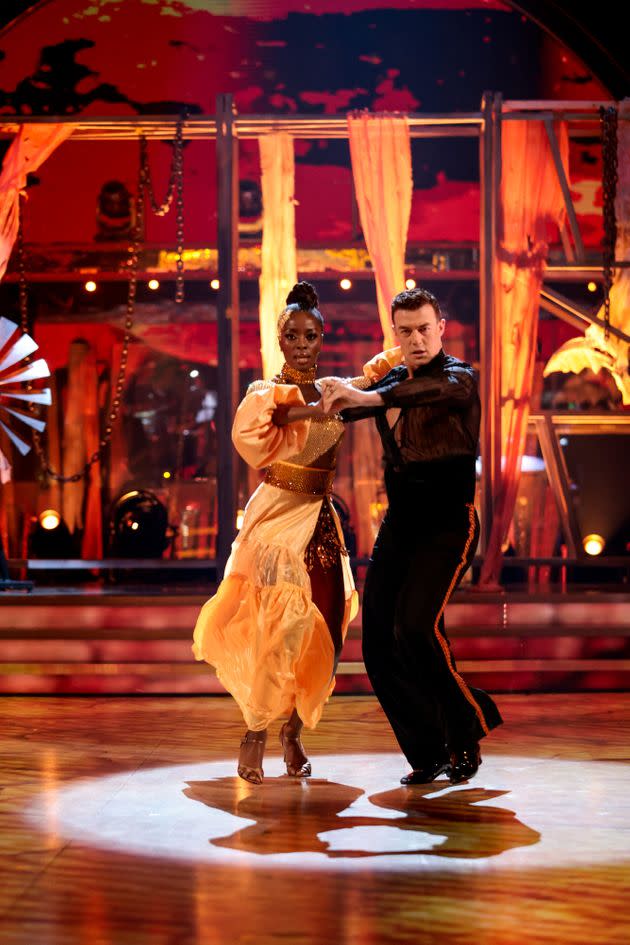  AJ Odudu and Kai Widdrington on Saturday's Strictly Come Dancing (Photo: BBC/Guy Levy)