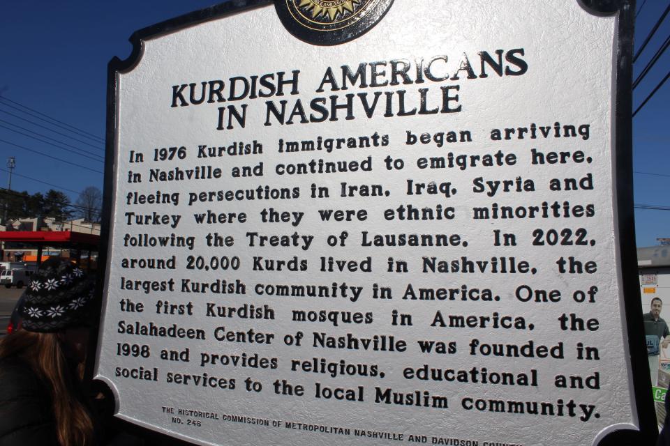 Nashville celebrated the history of its Kurdish community with a historical marker along Nolensville Pike, which was unveiled Saturday, Jan. 21, 2023. Nashville is home to the largest Kurdish community in the U.S.