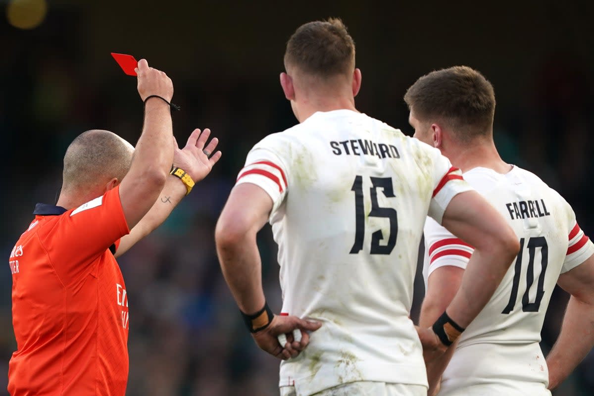 Freddie Steward was shown a controversial red card in Dublin (Brian Lawless/PA) (PA Wire)