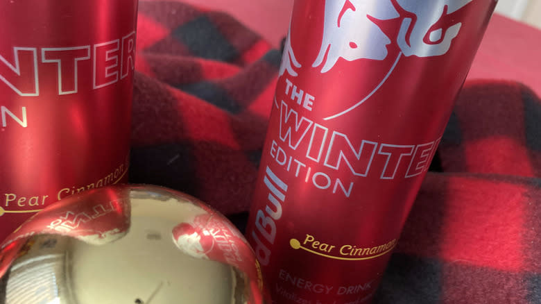 cans of Pear Cinnamon Red Bull