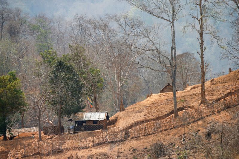 A Myanmar army frontline post is seen from a Thai side on the Thanlwin also known as Salween River bank in Mae Hong Son