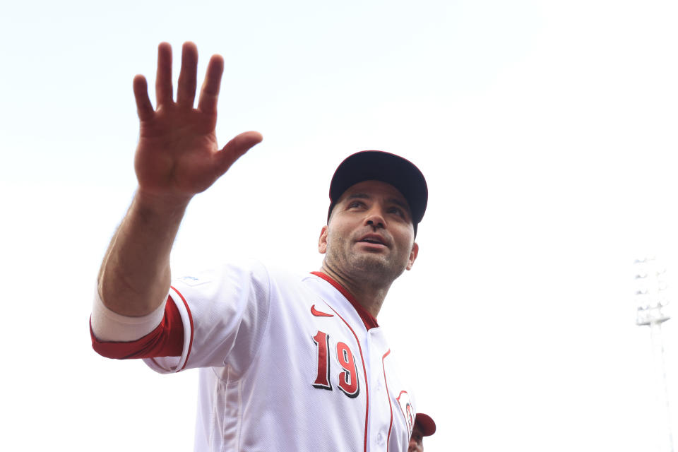 CINCINNATI, OHIO - SEPTEMBER 10: Joey Votto #19 of the Cincinnati Reds waves to the fans after a win over the St. Louis Cardinals at Great American Ball Park on September 10, 2023 in Cincinnati, Ohio. (Photo by Justin Casterline/Getty Images)