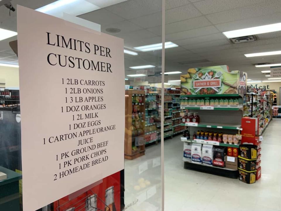 As supplies began dwindling, the Clover Farms store in St. Albans was forced to implement customer purchase limits. (Darrell Roberts/CBC - image credit)
