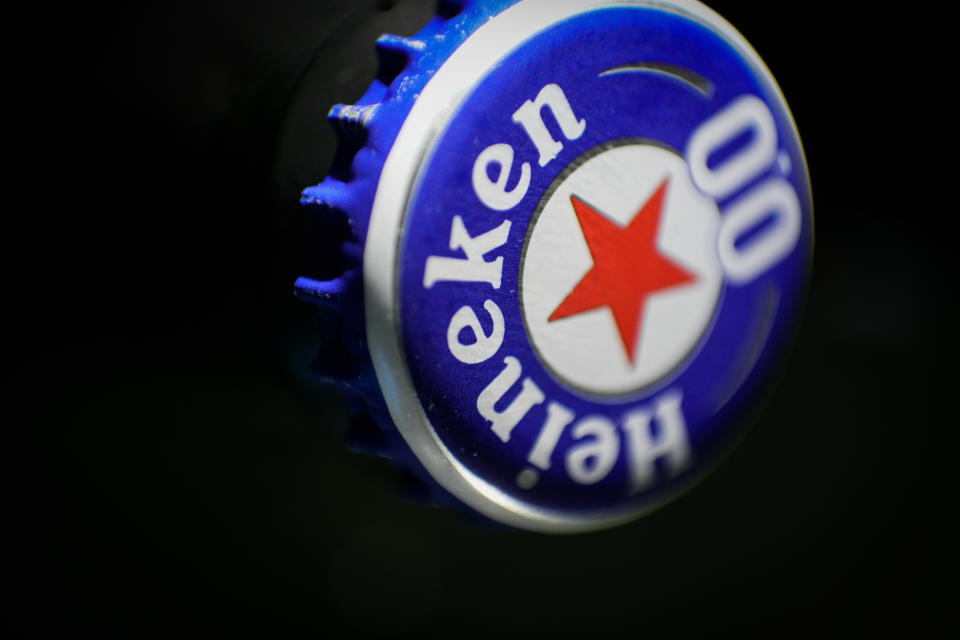 Heineken alcohol free beers are seen in a refrigerator in this photo illustration in Warsaw, Poland on 01 September, 2022. An increase in the price of gas and lacking availability a number of foods and beverages has been decreased in production. Among the goods producers said production will be limited are beer and cheese. The Russian invasion of Ukraine has led to an increase of gas prices as well as a decrease in supply. These factors have not only effected the price of petrol, they have additionally effected the price and produciton capacity of many consumer goods. (Photo by STR/NurPhoto via Getty Images)