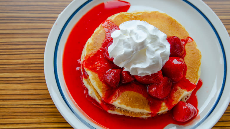 pancakes with strawberry syrup