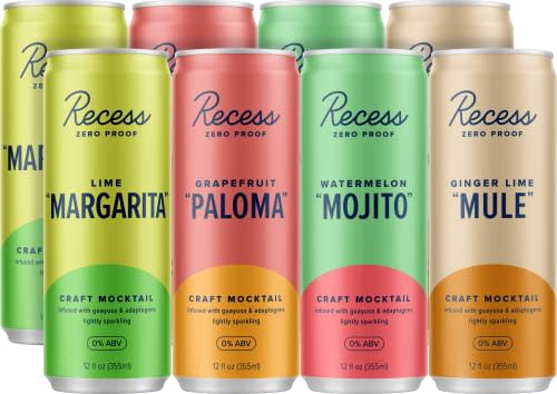 Recess Zero Proof Sampler, Craft Mocktails, Alcohol Free Drinks, With Adaptogens, Non-Alcoholic Beverage Replacement, Mixer, (12 pack sampler has 3 of each flavor: Lime 