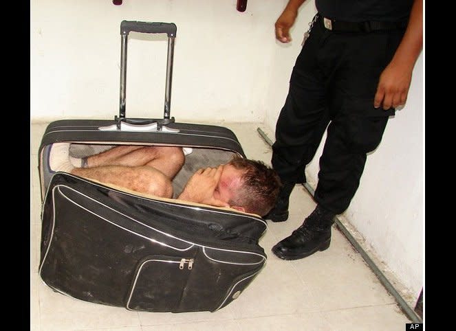 In July 2011, Maria del Mar Arjona, 19, allegedly tried to sneak her inmate husband Juan Ramirez Tijerina out of prison in Mexico in some luggage.    <a href="http://www.huffingtonpost.com/2011/07/04/suitcase-prison-escape-mexico_n_890012.html" target="_hplink">  Read more.</a>