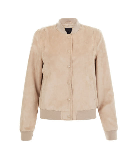 New Look Stone Suedette Bomber Jacket, $49.29, newlook.com