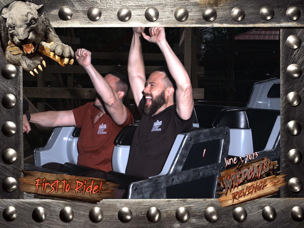Doug and Derek Perry were among the first guests to ride Wildcat's Revenge at Hersheypark.