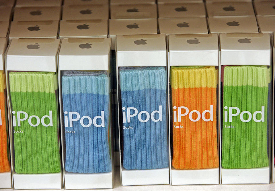 Different-colored iPod socks in their packaging