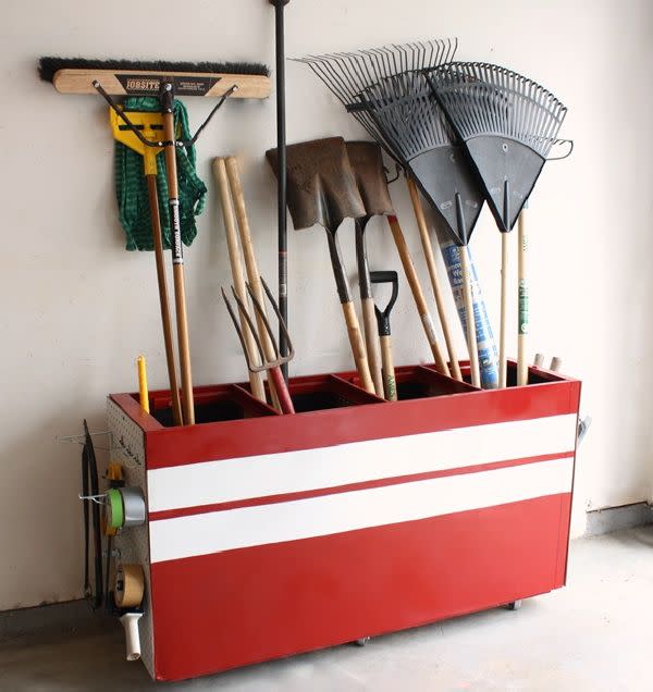 Turn an old file cabinet into garden-tool storage.