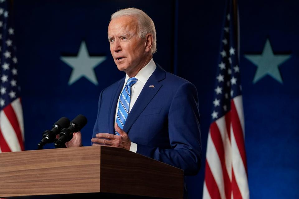 Democratic presidential nominee Joe Biden addresses the nation after Americans voted in the presidential election (Getty Images)